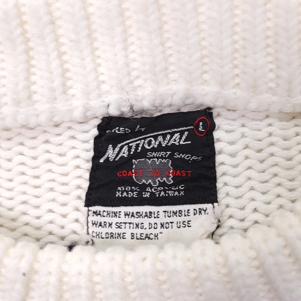National‎ Shirt Shops Vintage Fair Isle Nordic Knit Sweater Mens Large White Red